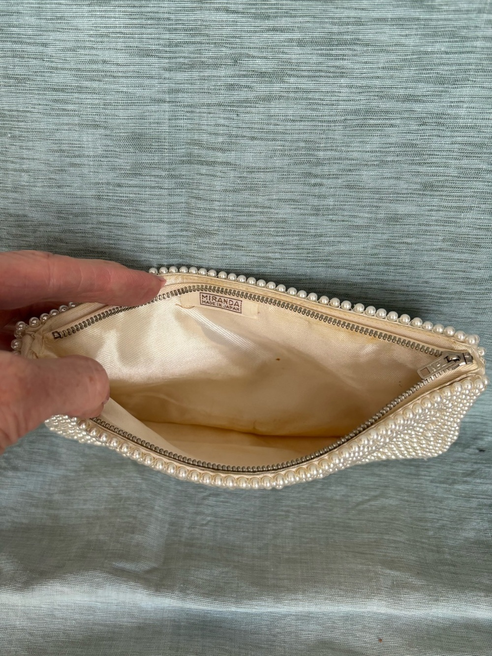 Vintage Miranda Beaded Pearl-Embellished Clutch - Ivory Made In Japan - Picture 3 of 5